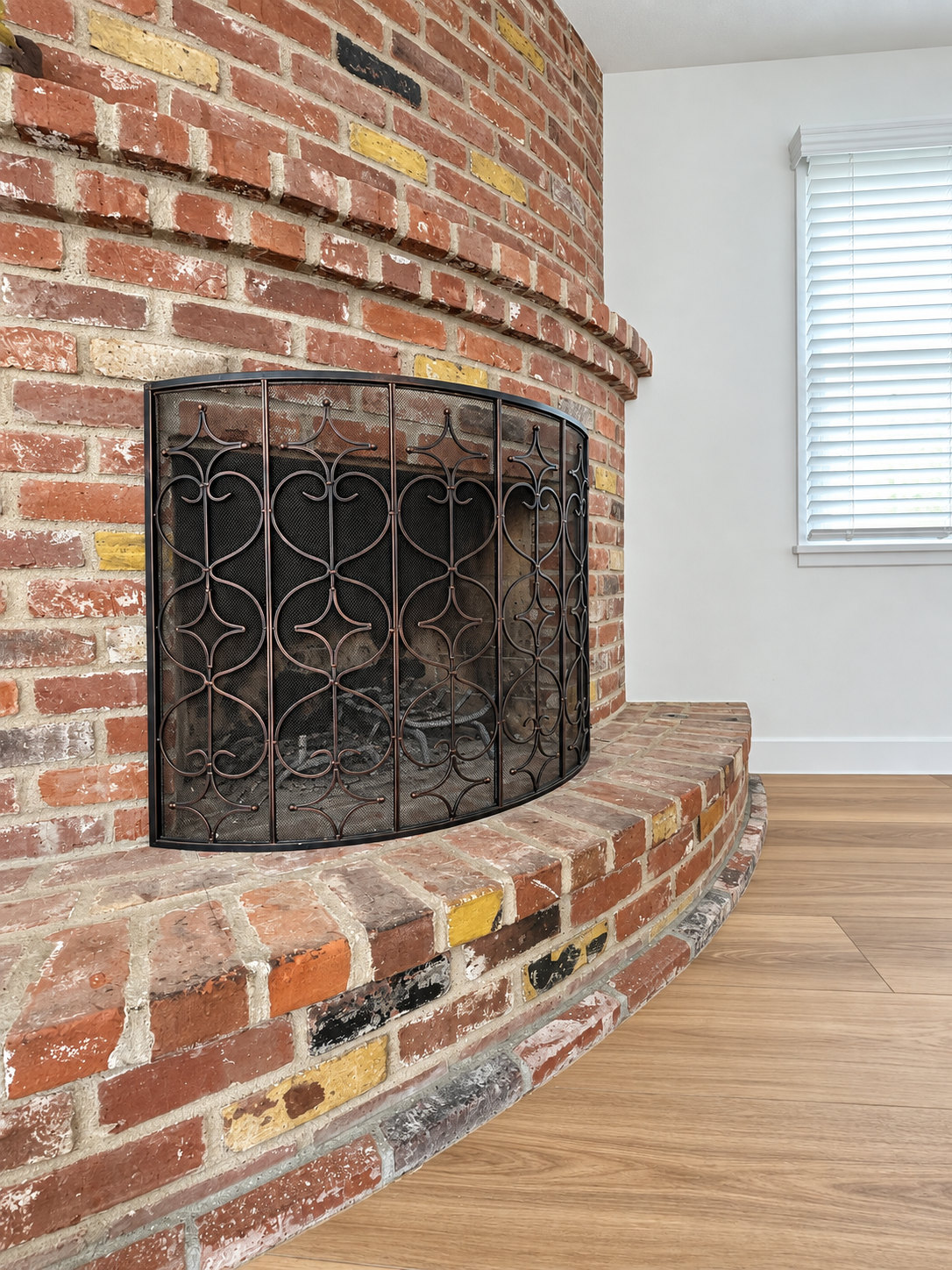 Brick fireplace and hearth