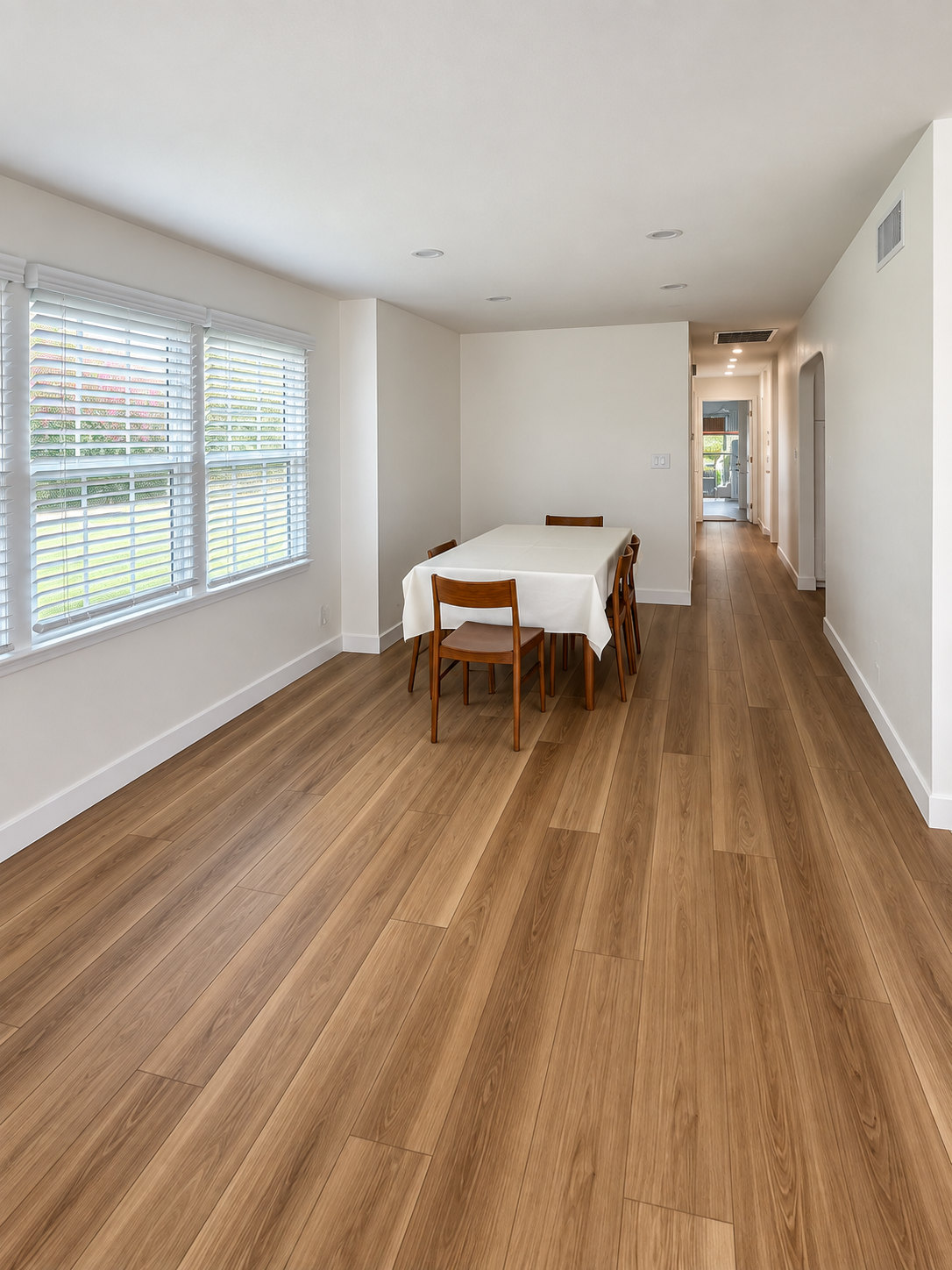 Dining room with new wood-look floors