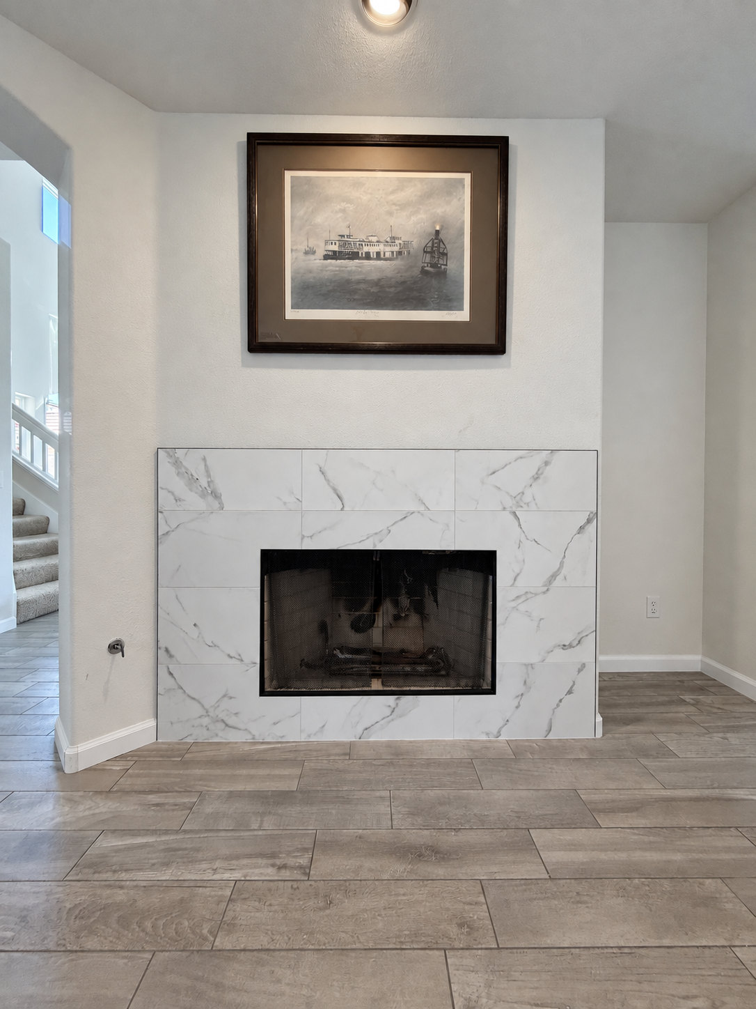 Marble tile fireplace